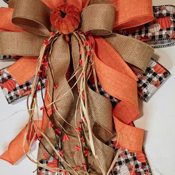 Fall Buffalo Check Bow, Tree Topper,Pumpkin Bow, Harvest Bow, Bow for wreath - Picture 6 of 6